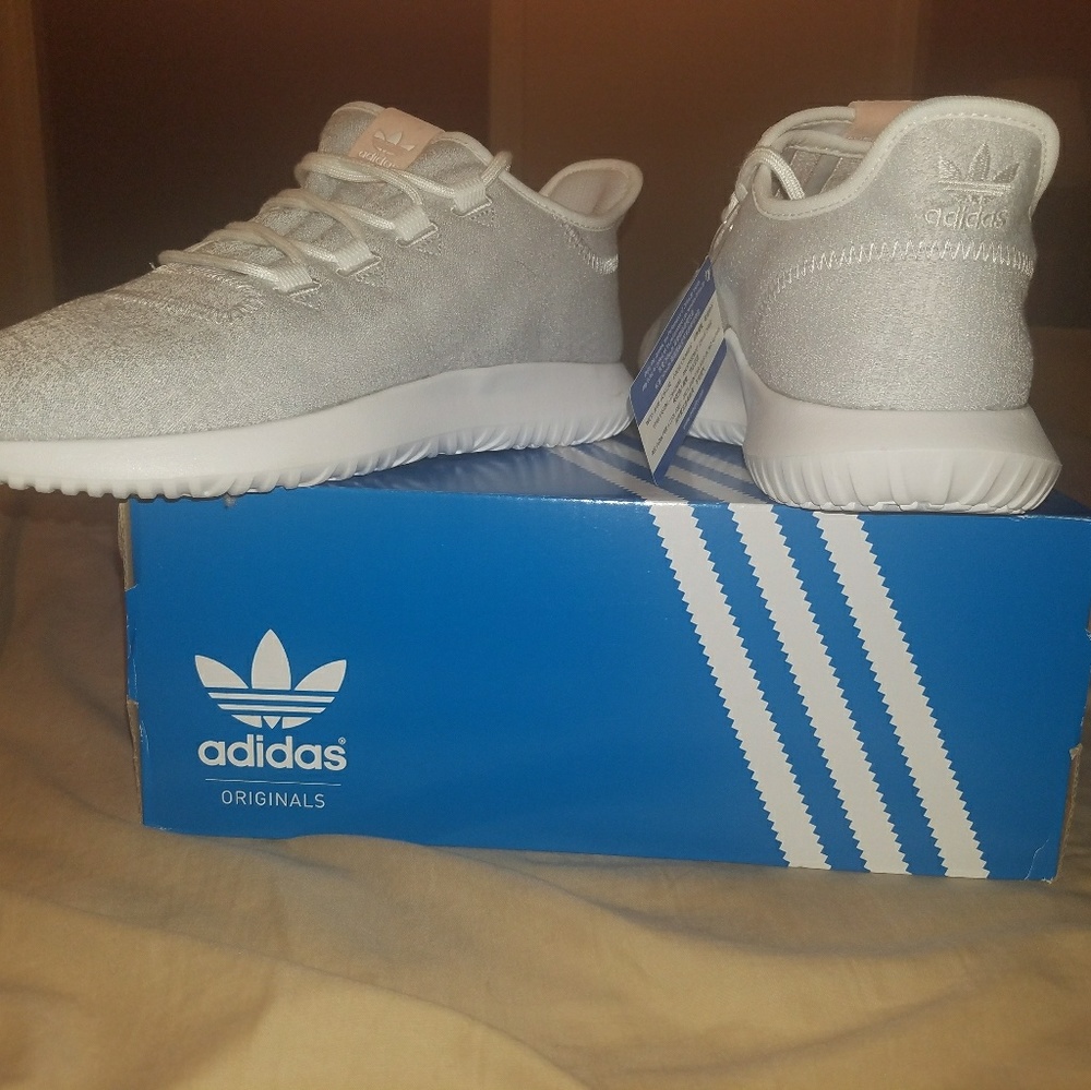 Adidas white tubular shadow sneakers